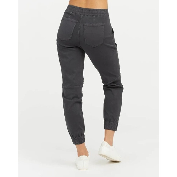 NWT Spanx Twill Cargo Pants Tapered Leg High Rise Womens Black Size Medium Tall - Picture 2 of 6